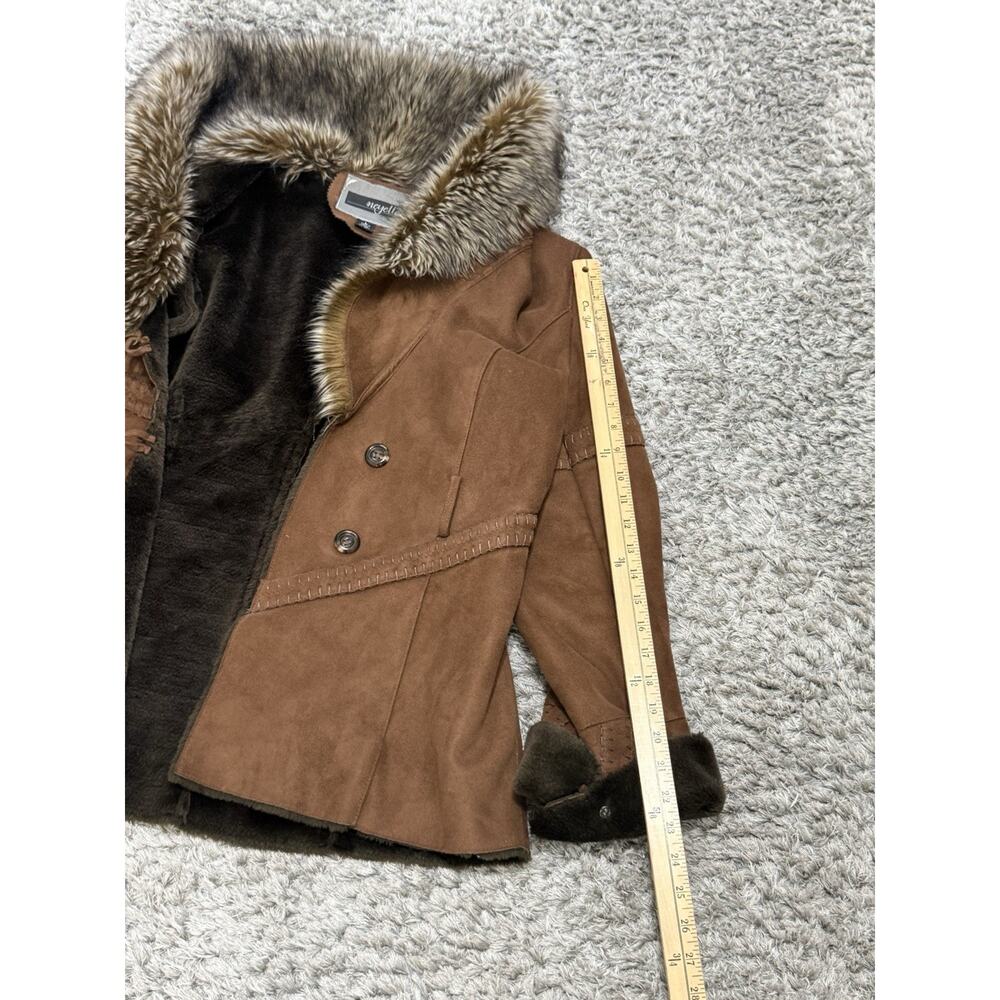 Y2K Neyelle Brown Faux Suede Jacket Faux Fur Collar Trim Penny Lane Coat Size L - Picture 11 of 12